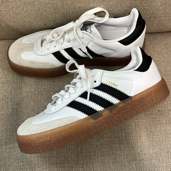 Adidas White and Black Sneakers with Gum Sole - Picture 6 of 10